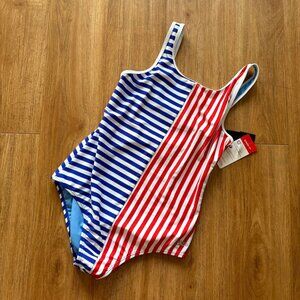 Speedo Chlorine Resistant Racerback Stripe One Piece Swim Suit NWT Youth 16